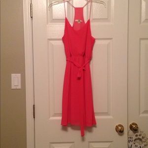Pink spaghetti strap dress w/ removable tie belt
